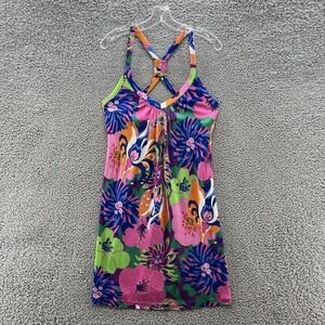 Tibi Dress Womens Medium Blue Pink Colorful Silk Blend Halter Sundress Coverup